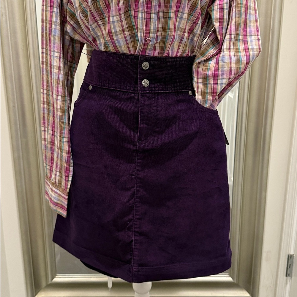 NWT ATHLETA Sz 12 T  Ridge Corduroy Skirt Eggplant side and back pockets